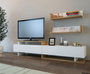 Hanah Home Ayaz Mueble de TV Blanco y Teca con Estantería de Pared